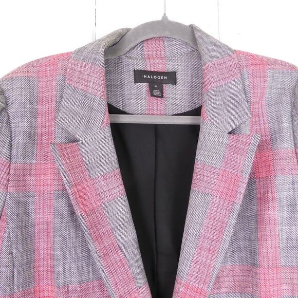Halogen Blazer Womens SZ M Plaid Gray/Pink Single Button Business Casual Career - Picture 3 of 10